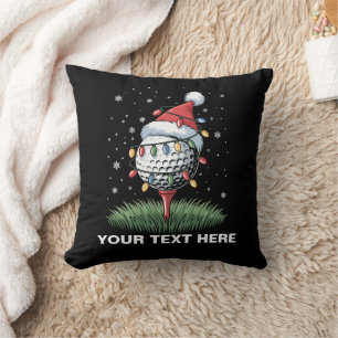 Personalized Golf Ball Christmas Tree Santa Hat  Throw Pillow