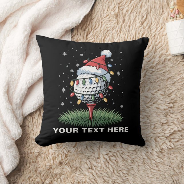 Personalized Golf Ball Christmas Tree Santa Hat  Throw Pillow (Blanket)