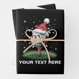 Personalized Golf Ball Christmas Tree Santa Hat Wrapping Paper Sheet