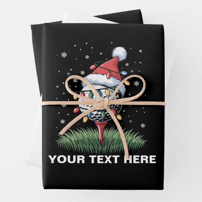 Personalized Golf Ball Christmas Tree Santa Hat  Wrapping Paper Sheet (In situ)