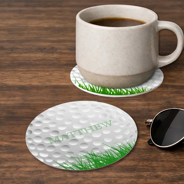 Personalized Golf Ball in Grass Round Paper Coaster (Creator Uploaded)