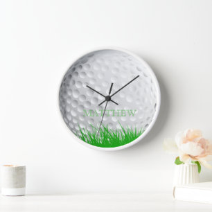Personalized Golf Ball in Grass Wall Clock
