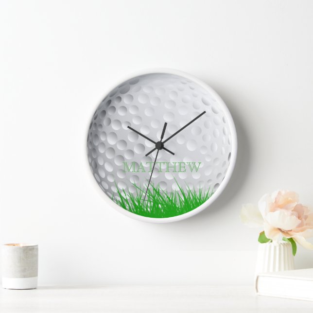 Personalized Golf Ball in Grass Wall Clock (Home)