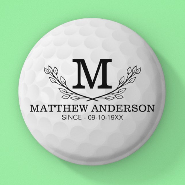 Personalized Golf Ball Pattern Name Monogram Age 2 Inch Round Button (Creator Uploaded)