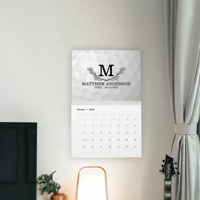 Personalized Golf Ball Pattern Name Monogram Age Calendar (Creator Uploaded)