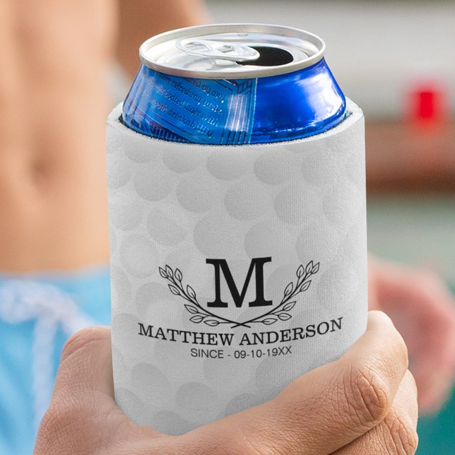 Personalized Golf Ball Pattern Name Monogram Age Can Cooler (Creator Uploaded)