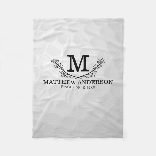 Personalized Golf Ball Pattern Name Monogram Age Fleece Blanket (Front)
