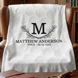 Personalized Golf Ball Pattern Name Monogram Age Fleece Blanket