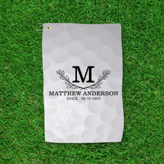 Personalized Golf Ball Pattern Name Monogram Age Golf Towel