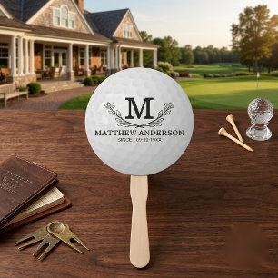 Personalized Golf Ball Pattern Name Monogram Age Hand Fan