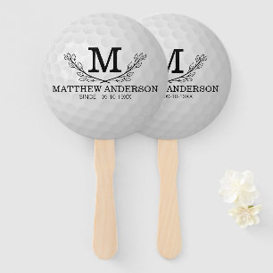 Personalized Golf Ball Pattern Name Monogram Age Hand Fan