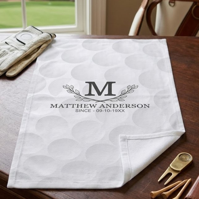 Personalized Golf Ball Pattern Name Monogram Age Hand Towel (Creator Uploaded)