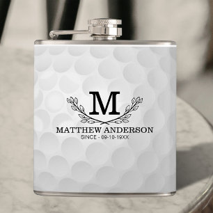 Personalized Golf Ball Pattern Name Monogram Age Hip Flask