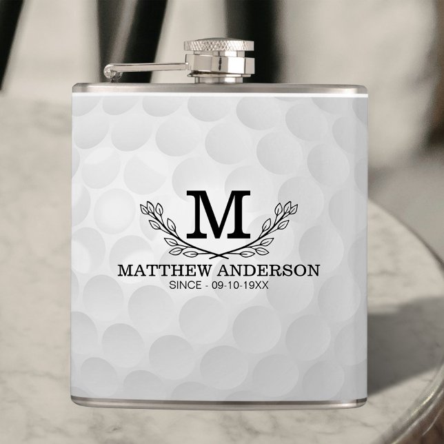 Personalized Golf Ball Pattern Name Monogram Age Hip Flask (Creator Uploaded)