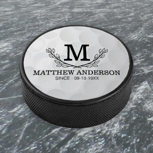 Personalized Golf Ball Pattern Name Monogram Age Hockey Puck