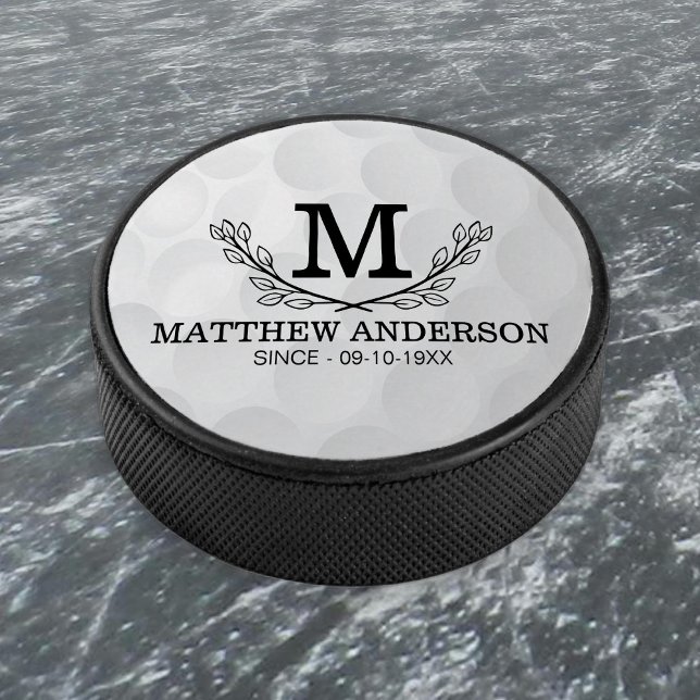 Personalized Golf Ball Pattern Name Monogram Age Hockey Puck (Creator Uploaded)