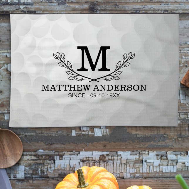 Personalized Golf Ball Pattern Name Monogram Age Kitchen Towel (Creator Uploaded)