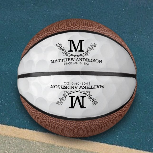 Personalized Golf Ball Pattern Name Monogram Age Mini Basketball (Creator Uploaded)