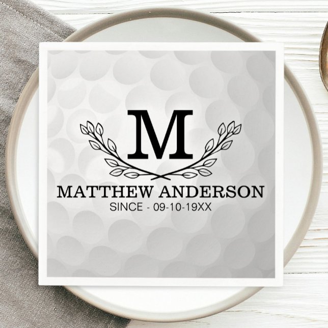 Personalized Golf Ball Pattern Name Monogram Age Napkin (Creator Uploaded)