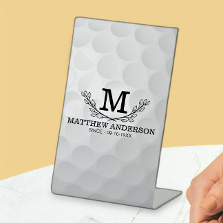 Personalized Golf Ball Pattern Name Monogram Age Pedestal Sign