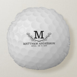 Personalized Golf Ball Pattern Name Monogram Age Round Pillow