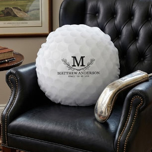 Personalized Golf Ball Pattern Name Monogram Age Round Pillow