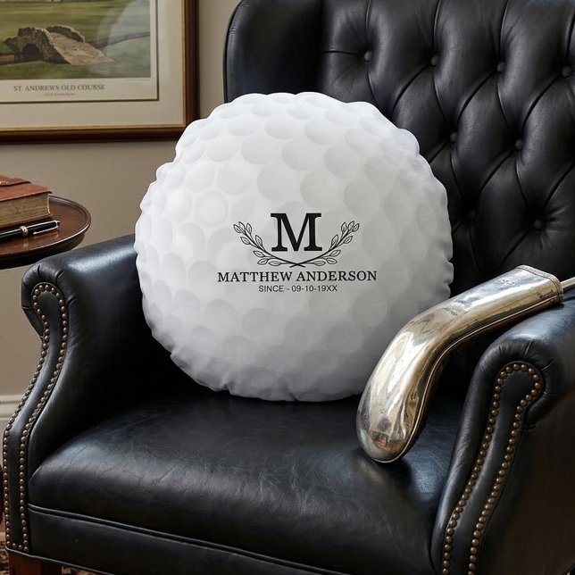 Personalized Golf Ball Pattern Name Monogram Age Round Pillow (Creator Uploaded)