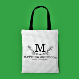 Personalized Golf Ball Pattern Name Monogram Age Tote Bag