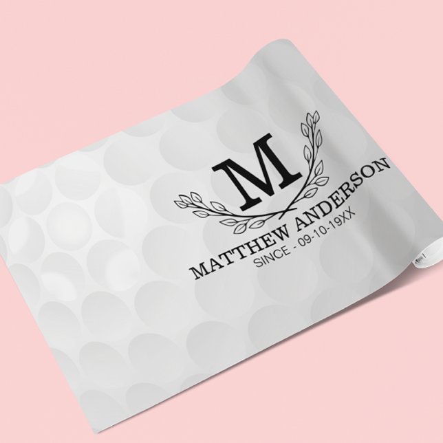 Personalized Golf Ball Pattern Name Monogram Age Wrapping Paper (Creator Uploaded)