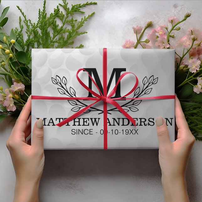 Personalized Golf Ball Pattern Name Monogram Age Wrapping Paper Sheet (Creator Uploaded)