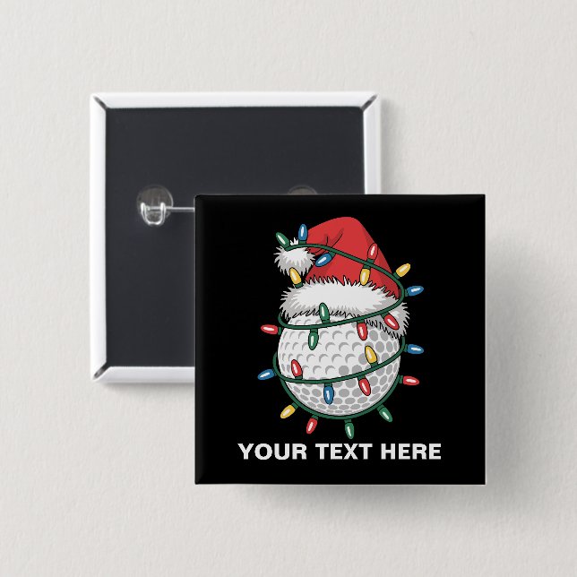 Personalized Golf Ball Santa Hat Christmas Lights 2 Inch Square Button (Front & Back)