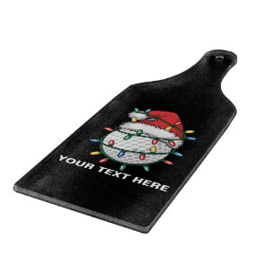 Personalized Golf Ball Santa Hat Christmas Lights Cutting Board