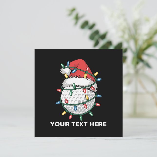 Personalized Golf Ball Santa Hat Christmas Lights Holiday Card (Standing Front)