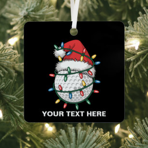 Personalized Golf Ball Santa Hat Christmas Lights Metal Ornament