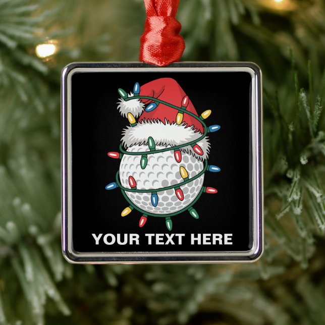 Personalized Golf Ball Santa Hat Christmas Lights Metal Ornament (Tree)