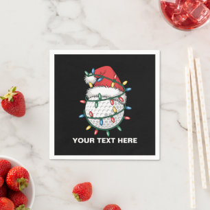 Personalized Golf Ball Santa Hat Christmas Lights Napkin