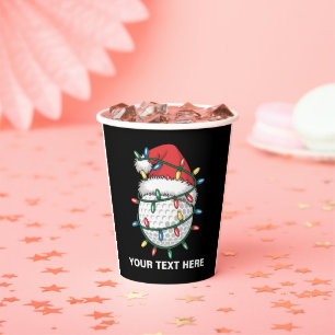 Personalized Golf Ball Santa Hat Christmas Lights Paper Cups