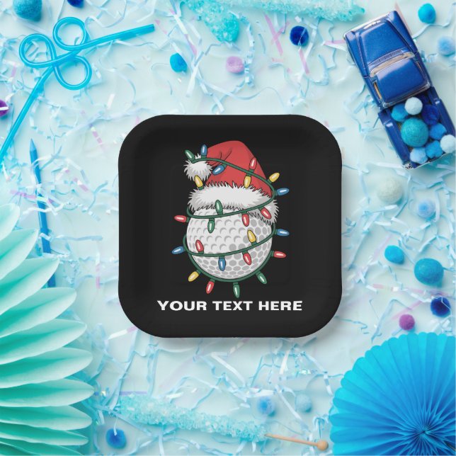 Personalized Golf Ball Santa Hat Christmas Lights Paper Plate (Party)