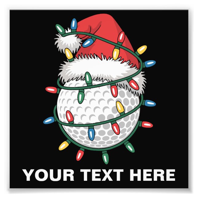 Personalized Golf Ball Santa Hat Christmas Lights Photo Print (Front)