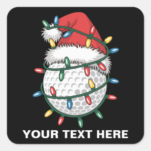 Personalized Golf Ball Santa Hat Christmas Lights Square Sticker