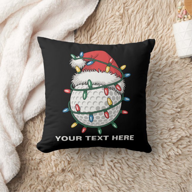 Personalized Golf Ball Santa Hat Christmas Lights Throw Pillow (Blanket)