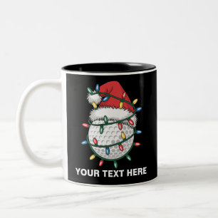 Personalized Golf Ball Santa Hat Christmas Lights Two-Tone Coffee Mug