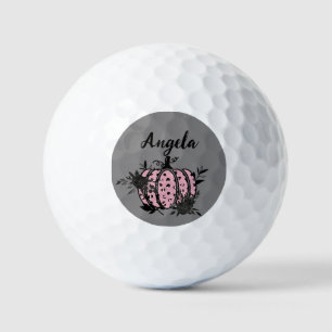 Personalized Golf Balls, Pink and Black Pumpkin Balls