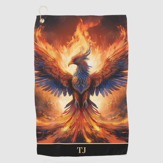 Personalized Golf Balls with a Bold Flaming Eagle  Towel (Front)