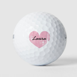 Personalized golf balls with cute pink heart