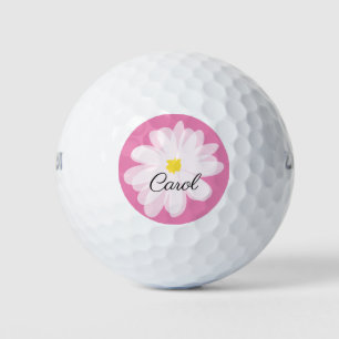 Personalized golf balls with pink daisy flower