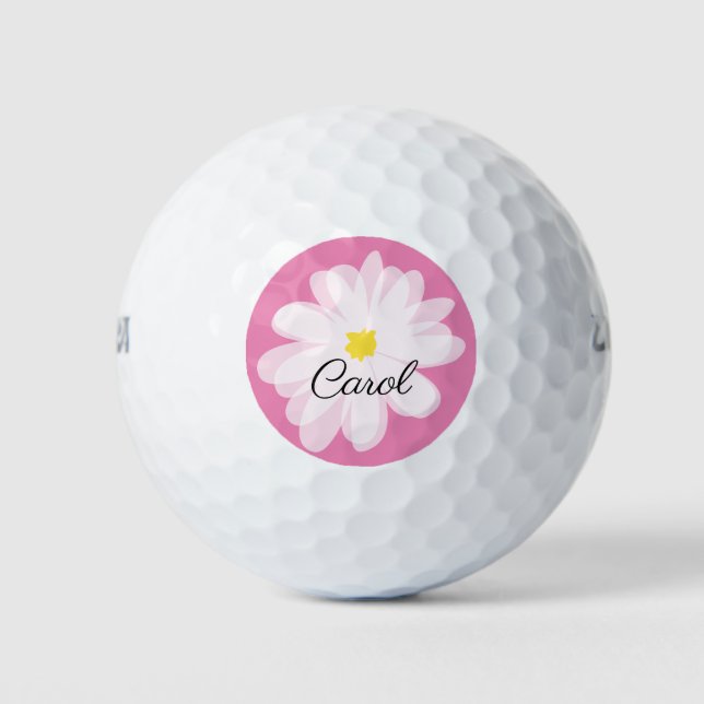 Personalized golf balls with pink daisy flower (Front)