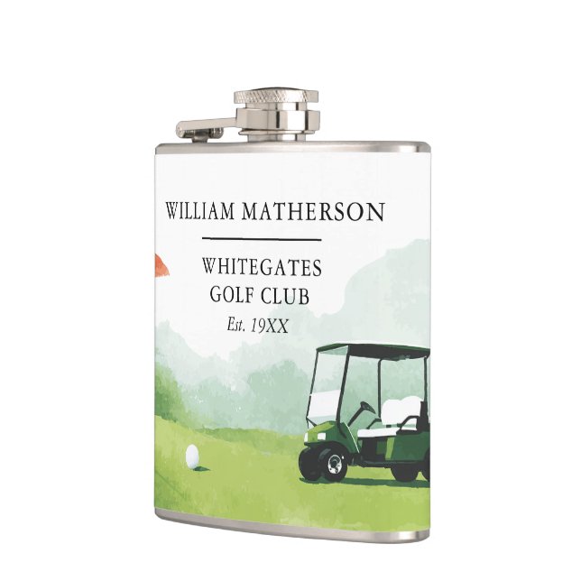 Personalized Golf Buggy Club Name Hip Flask (Left)