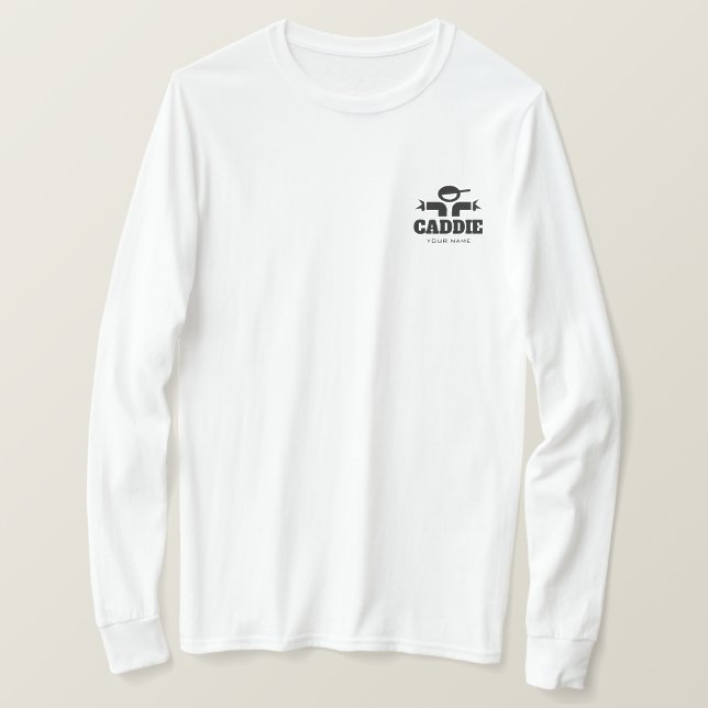Personalized golf caddie shirt with custom name (Design Front)
