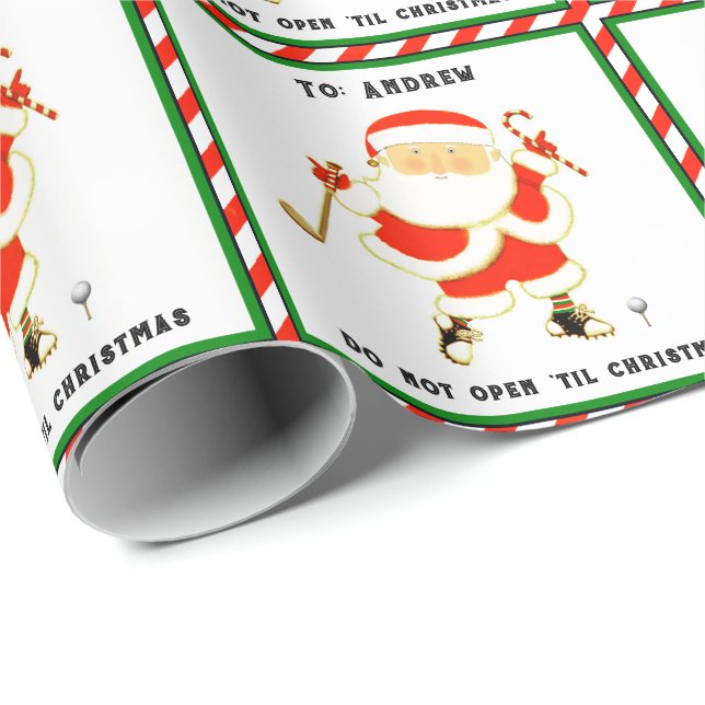 Personalized Golf Christmas Gift Wrapping Paper (Roll Corner)